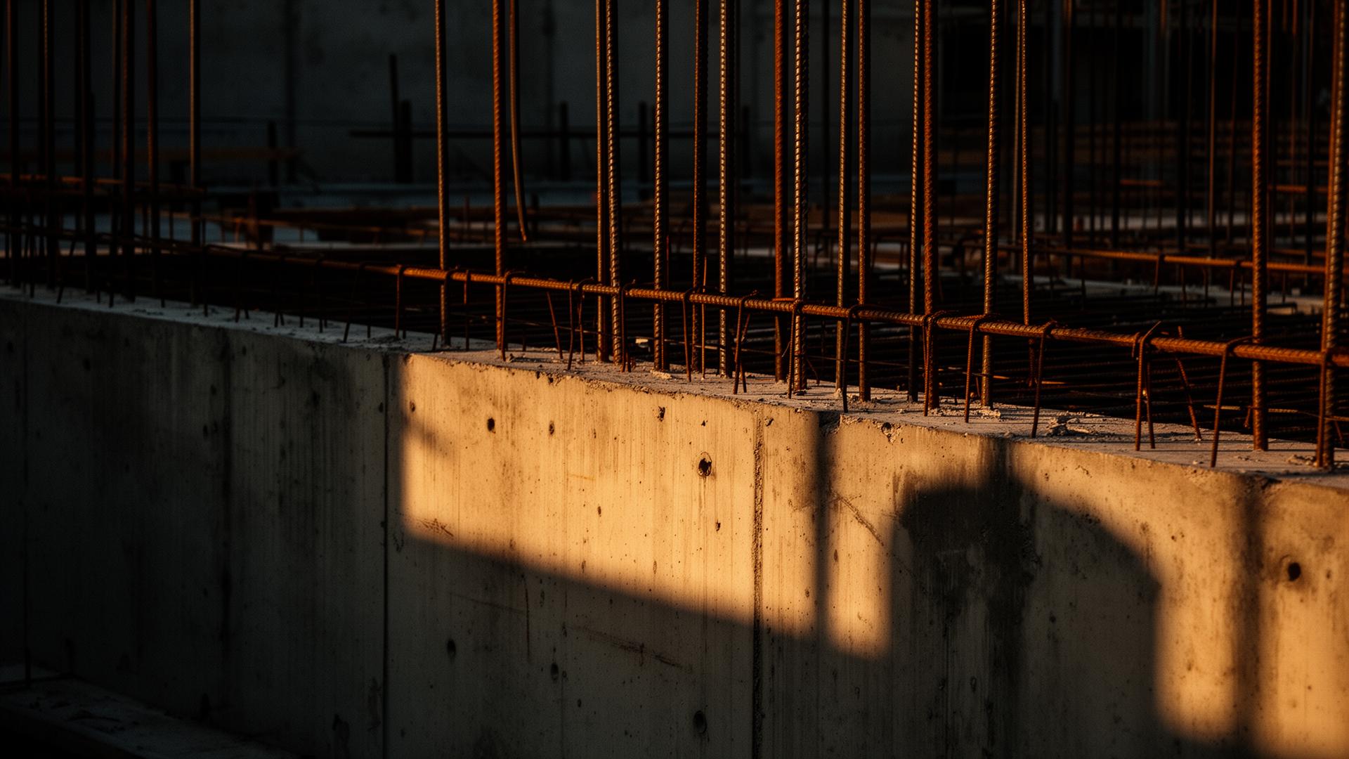 Rohbau bei Sonnenaufgang